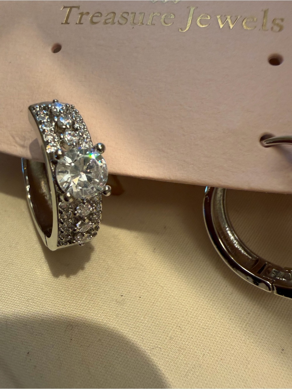 Treasure Jewels Silver CZ Crystal Hoop Earrings NWT Sparkly Statement - Picture 2 of 7